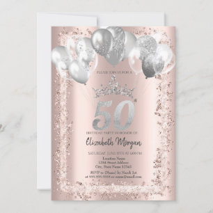 Invitation Parties scintillant, Couronne d'argent, Ballons 50
