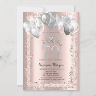 Invitation Parties scintillant, Couronne d'argent, Ballons 70