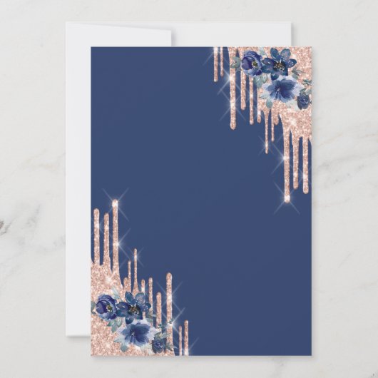 Invitation Parties scintillant Couronne goutte Fleurs bleues (Dos)