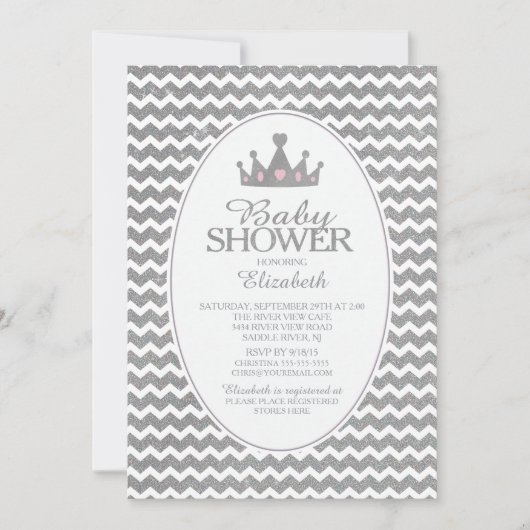 Invitation Parties scintillant Couronne Princesse Baby shower (Devant)