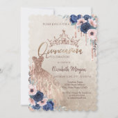 Invitation Parties scintillant Couronne, Robe, Roses bleus Qu (Devant)