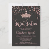 Invitation Parties scintillant Couronne Rose Or Grey Confetti (Devant)