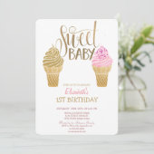 Invitation Parties scintillant Crème glacée Macarons rayé Ann (Debout devant)