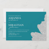Invitation Parties scintillant cyan profond chic brosse maria (Devant)