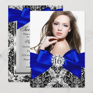 Invitation Parties scintillant Damas & Royal Blue Bow Sweet 1