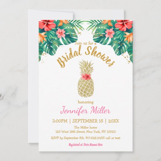 Invitation Parties scintillant d'ananas en or Fête des mariée (Devant)