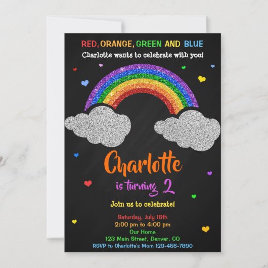 Invitation Parties scintillant d'anniversaire arc-en-ciel inv (Devant)