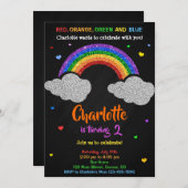 Invitation Parties scintillant d'anniversaire arc-en-ciel inv (Devant / Derrière)