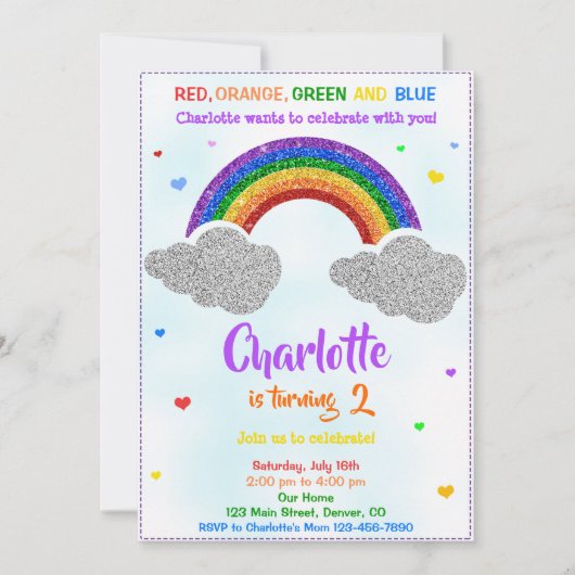 Invitation Parties scintillant d'anniversaire arc-en-ciel inv (Devant)
