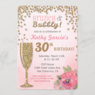 Invitation Parties scintillant d'anniversaire Brunch et Bubbl