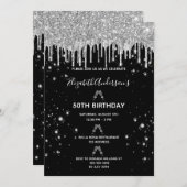 Invitation Parties scintillant d'anniversaire noir argent sci (Devant / Derrière)