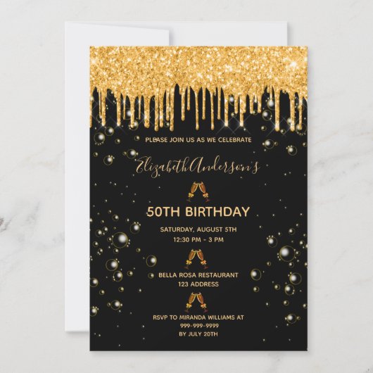 Invitation Parties scintillant d'anniversaire noir or scintil (Devant)