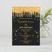 Invitation Parties scintillant d'anniversaire noir or scintil (Debout devant)
