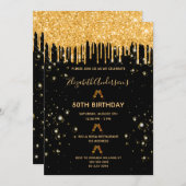 Invitation Parties scintillant d'anniversaire noir or scintil (Devant / Derrière)
