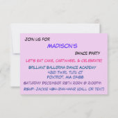 Invitation Parties scintillant Danse Ombre Anniversaire Fête  (Dos)