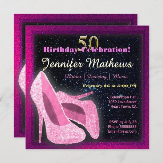 Invitation Parties scintillant Danser Chaussures Anniversaire (Devant / Derrière)