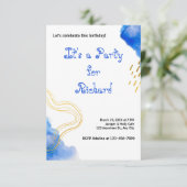 Invitation Parties scintillant d'aquarelle bleue et anniversa (Debout devant)