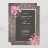 Invitation Parties scintillant d'aquarelle de feuille d'argen (Devant / Derrière)