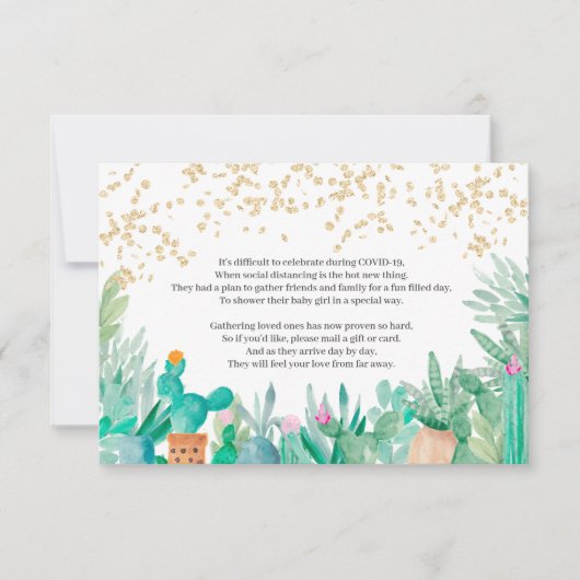 Invitation parties scintillant d'aquarelle en or de cactus in (Devant)