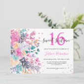 Invitation Parties scintillant d'aquarelle florale sauvage Sw (Debout devant)