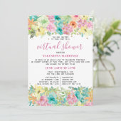 Invitation Parties scintillant d'aquarelle rose bleu floral (Debout devant)