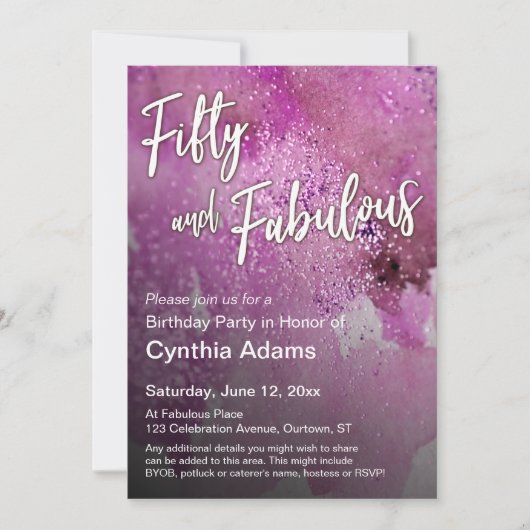 Invitation Parties scintillant d'aquarelle rose chaud Cinquan (Devant)