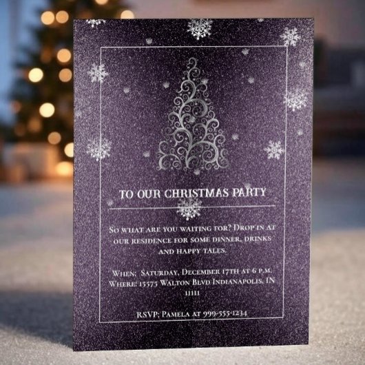 Invitation Parties scintillant d'arbre de Noël et flocons de 