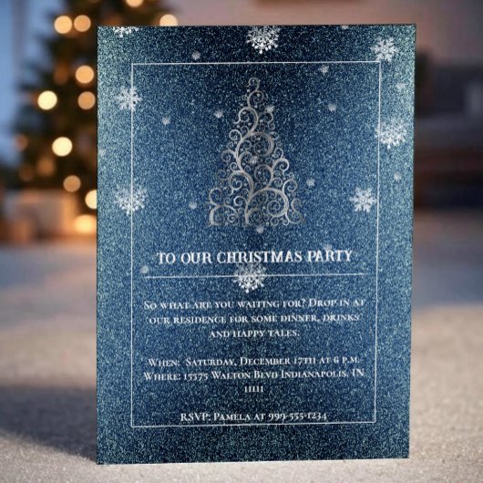 Invitation Parties scintillant d'arbre de Noël et flocons de