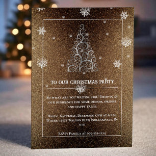 Invitation Parties scintillant d'arbre de Noël et flocons de