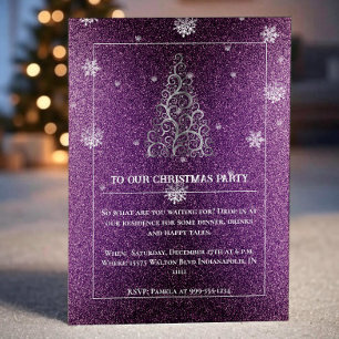 Invitation Parties scintillant d'arbre de Noël et flocons de
