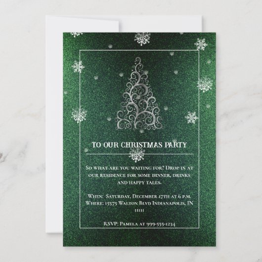 Invitation Parties scintillant d'arbre de Noël et flocons de  (Dos)