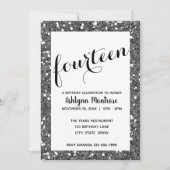 Invitation Parties scintillant d'argent 14e anniversaire (Devant)