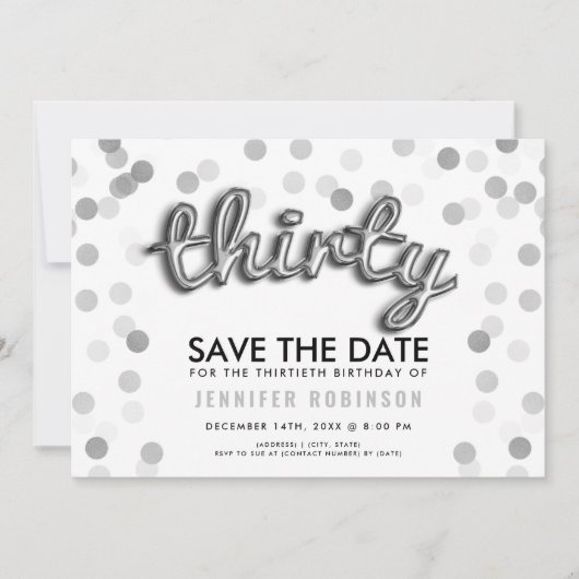 Invitation Parties scintillant d'argent 30e anniversaire Enre (Devant)