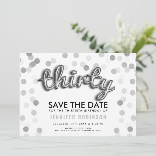 Invitation Parties scintillant d'argent 30e anniversaire Enre (Debout devant)