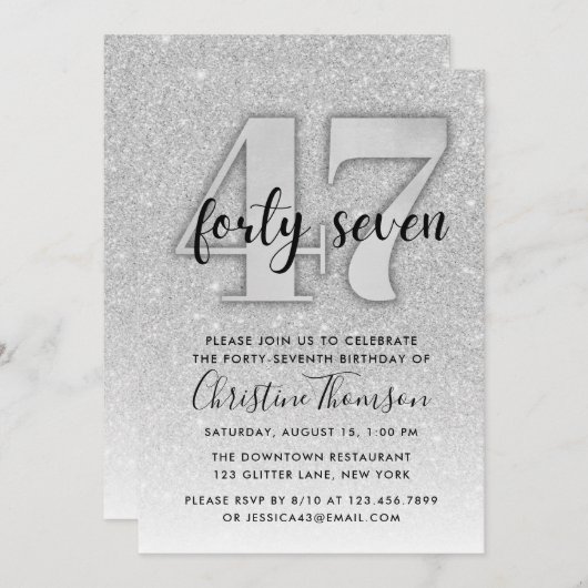 Invitation Parties scintillant d'argent 47e anniversaire Invi (Devant / Derrière)