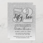 Invitation Parties scintillant d'argent 52ème anniversaire In (Devant / Derrière)