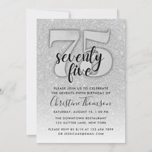 Invitation Parties scintillant d'argent 75e anniversaire Invi (Devant)