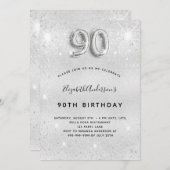 Invitation Parties scintillant d'argent 90e anniversaire (Devant / Derrière)