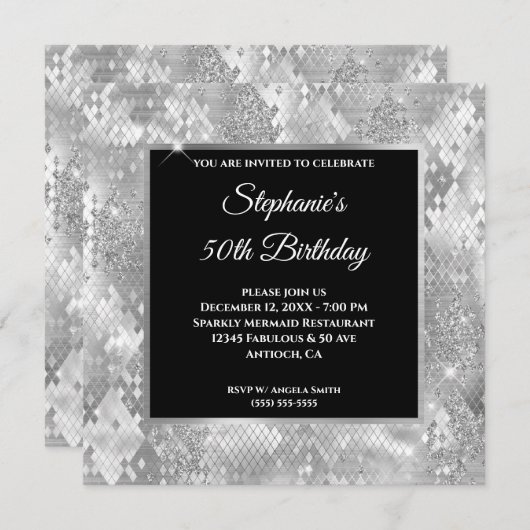 Invitation Parties scintillant d'argent Abstrait Snake Glam A (Devant / Derrière)