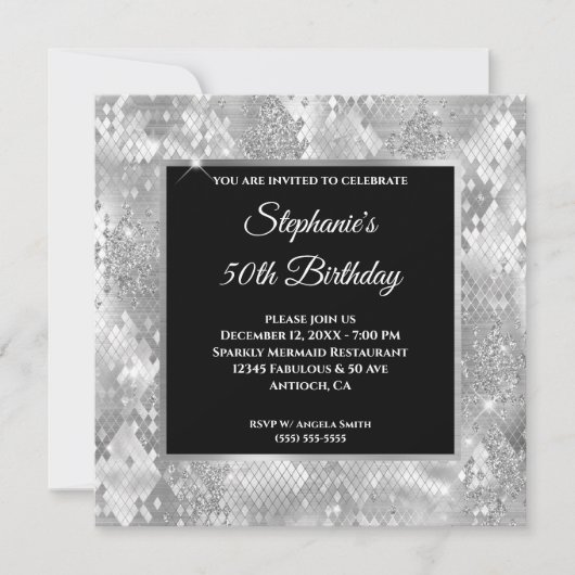 Invitation Parties scintillant d'argent Abstrait Snake Glam A (Devant)