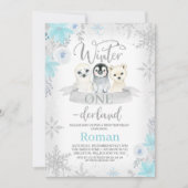 Invitation Parties scintillant d'argent Animaux d'hiver Anniv (Devant)