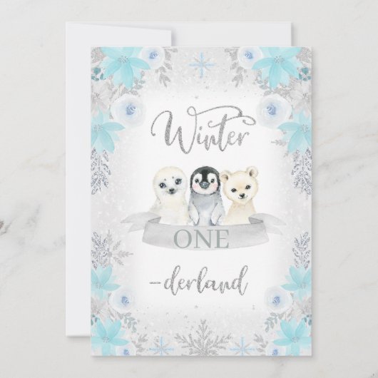 Invitation Parties scintillant d'argent Animaux d'hiver Anniv (Dos)