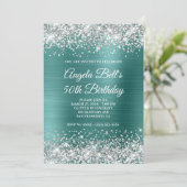 Invitation Parties scintillant d'argent Aqua Turquoise Foil 5 (Debout devant)