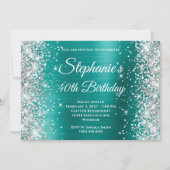 Invitation Parties scintillant d'argent Aqua Turquoise Monogr (Devant)