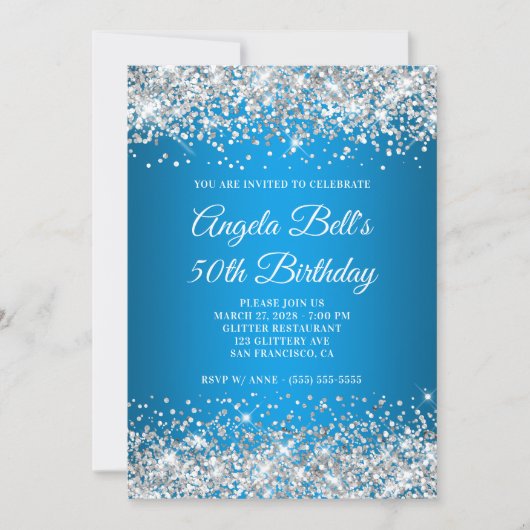 Invitation Parties scintillant d'argent Azure Gradient 50e an (Devant)