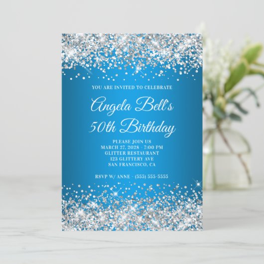 Invitation Parties scintillant d'argent Azure Gradient 50e an (Debout devant)
