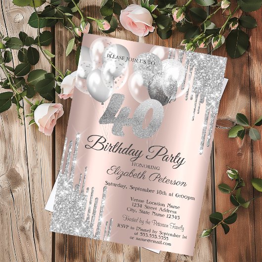 Invitation Parties scintillant d'argent Ballons 40e anniversa