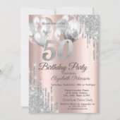 Invitation Parties scintillant d'argent Ballons 50e fête d'an (Devant)