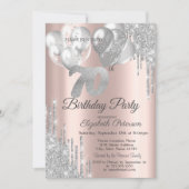 Invitation Parties scintillant d'argent Ballons 70e anniversa (Devant)