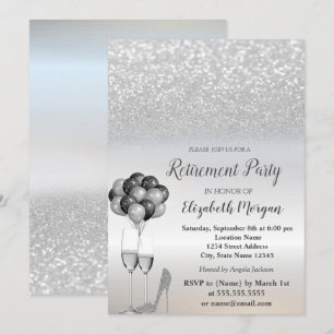 Invitation Parties scintillant d'argent, Ballons, Partie de r